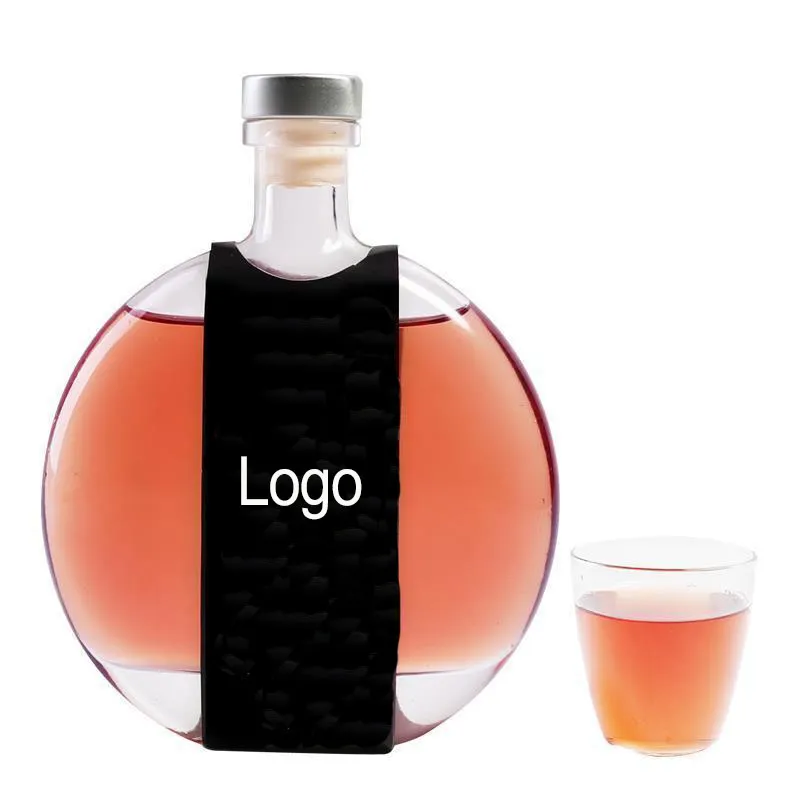 Wholesale Empty Round Shape Wine Liquor Storage Bottle Juice Clear Glass Bottles With Sealing Cork