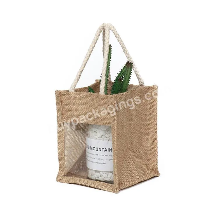 Wholesale Fashion Design Eco-friendly Reusable Small Jute Bag With Clear Window