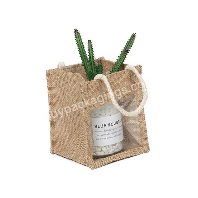 Wholesale Fashion Design Eco-friendly Reusable Small Jute Bag With Clear Window