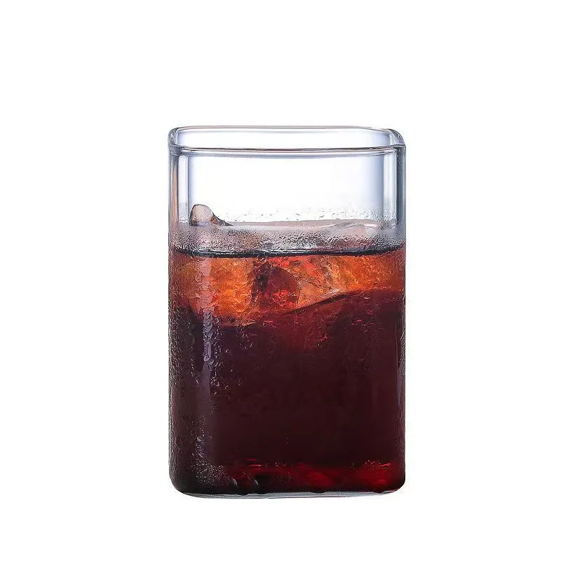 Wholesale Fashion High Borosilicate Glass  250ml 400ml 500ml  Hea-resistant Square Shaped Clear Glass Mug For Beverage