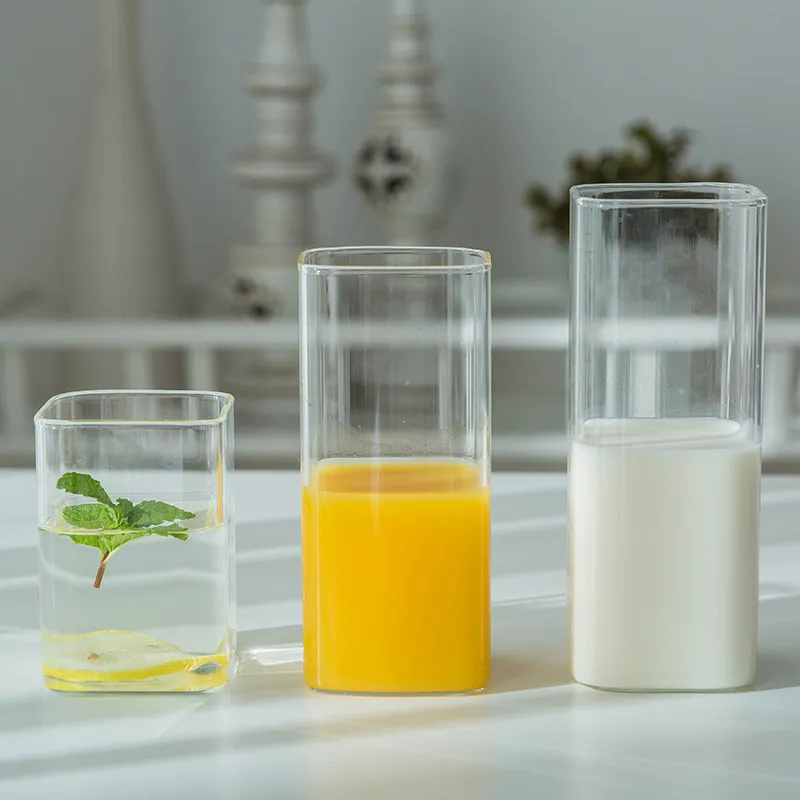 Wholesale High Borosilicate Fashioned Glass Cup  250ml 400ml 500ml  Square Shaped Water Clear Glass Cups For Drinking