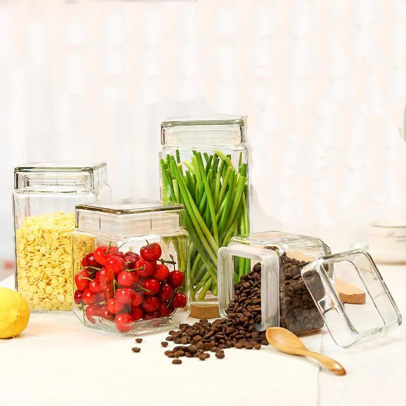 Wholesale High Quality Borosilicate Food Glass Storage Jar Square Glass Jars With Glass Lid