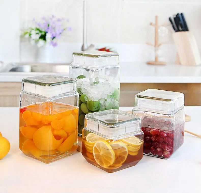 Wholesale High Quality Borosilicate Food Glass Storage Jar Square Glass Jars With Glass Lid