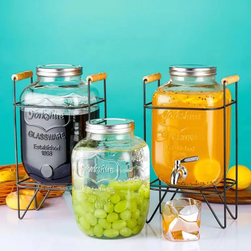 Wholesale Kitchen Use Glass Beverage Dispenser Jar Glass Mason Jar Sets With Metal Stand