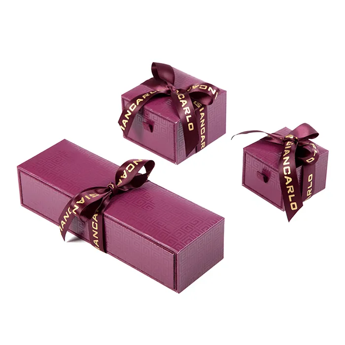 Wholesale Luxury Custom Logo Printed Rose Red Drawer Jewelry Box With Ribbon