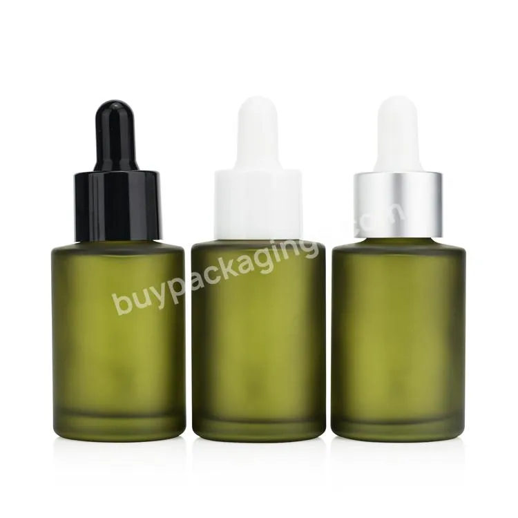 Wholesale Matt Green Glass Hair Oil Empty Bottles Dropper Packaging With Silver White Black Dropper