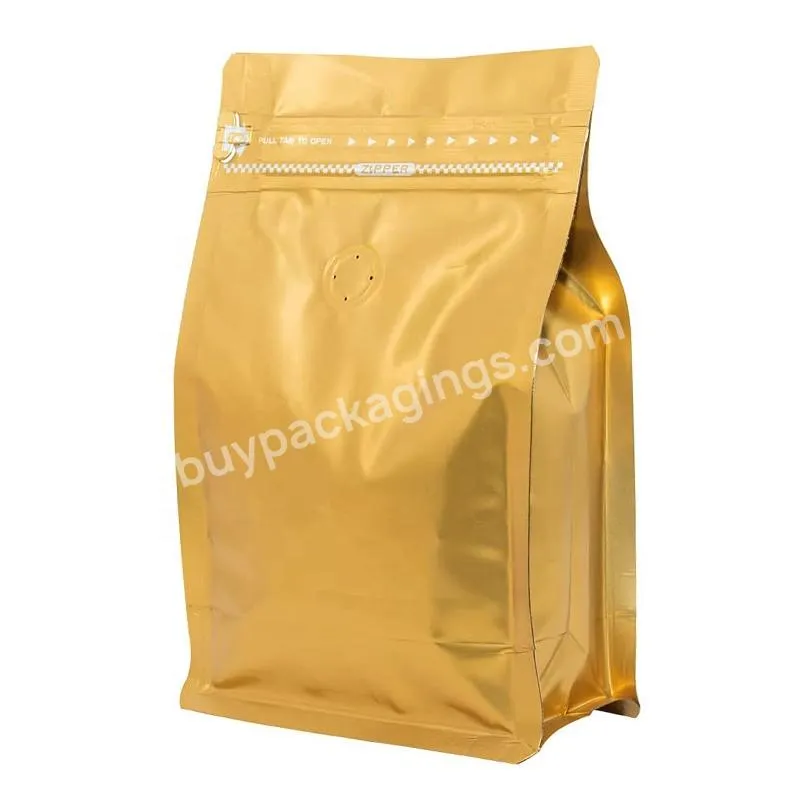 Wholesale Matte Printing Square Bottom 250g 500g 1kg Coffee Pouches Zipper Aluminum Foil Flat Bottom Bags With Valve