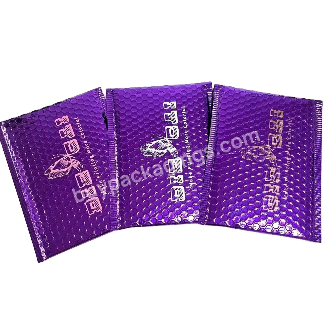 Wholesale Metallic Foil Purple Bubble Mailing Bag Padded Envelope Custom Logo Printed Metallic Purple Poly Bubble Mailer