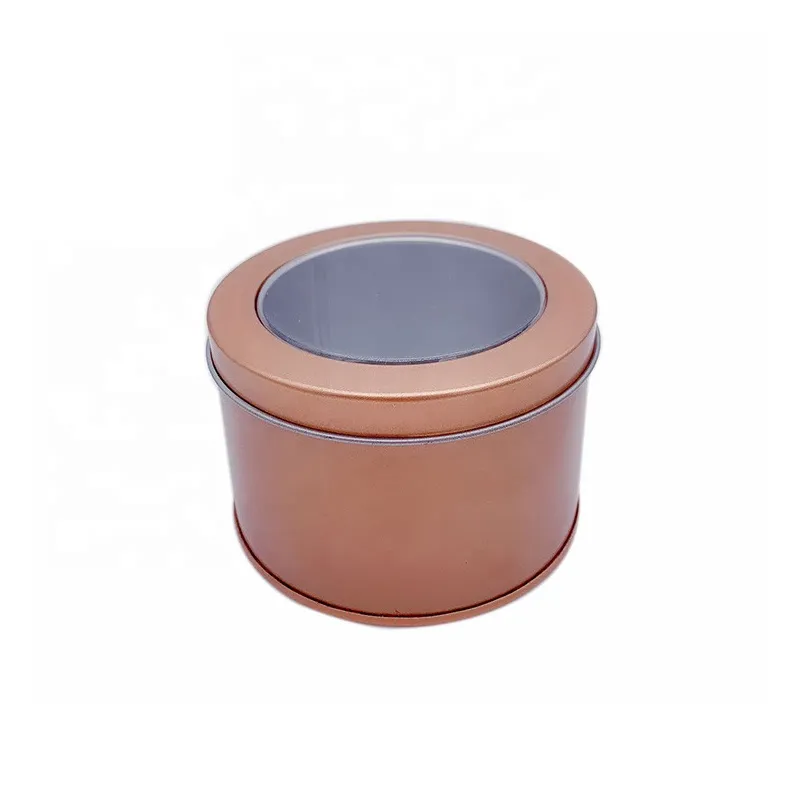 Wholesale mini tins small round cans black tea tins OEM ODM custom printed candy sweet gift tin box top with window