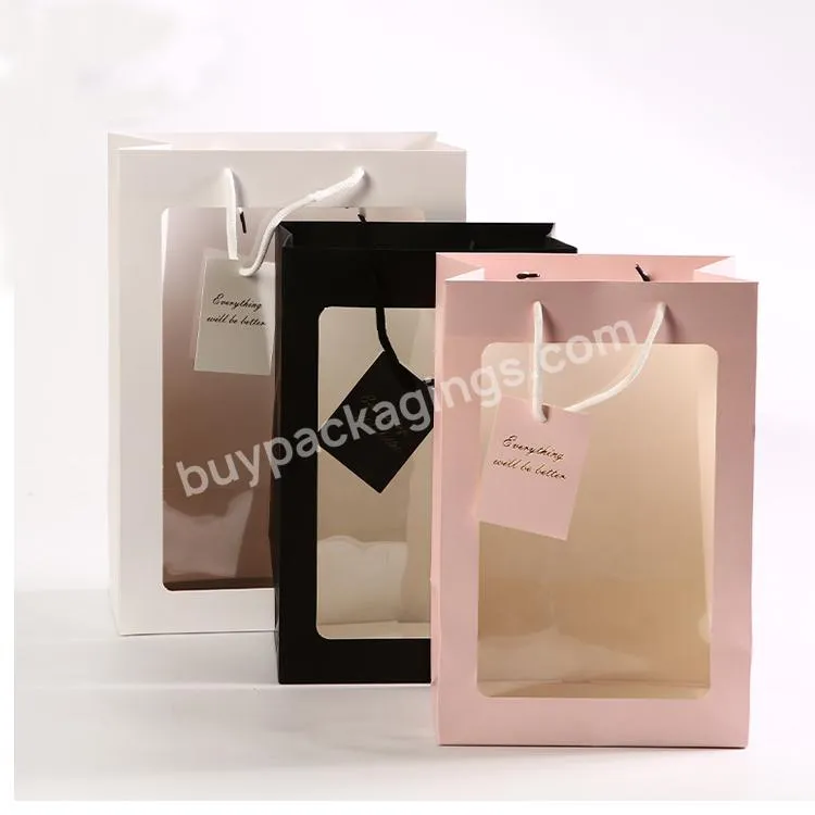 Wholesale Mother's Day White Reusable Party Paper Flower Gift Bags Packaging With Window