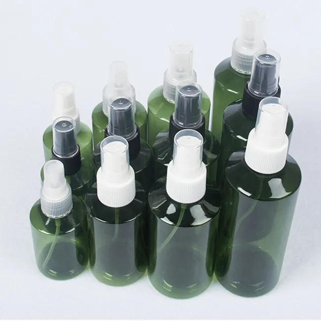 Wholesale Multiple Capacity Dark Green Color Slant Shoulder Cosmetics Packaging  PET Spray Bottle