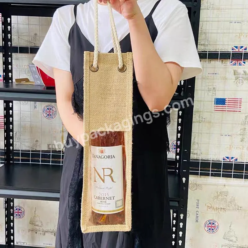 Wholesale Natural Burlap Linen/jute Wine Bottle Packaging Bags Wedding Gift Custom Logo Printed Wine Bag