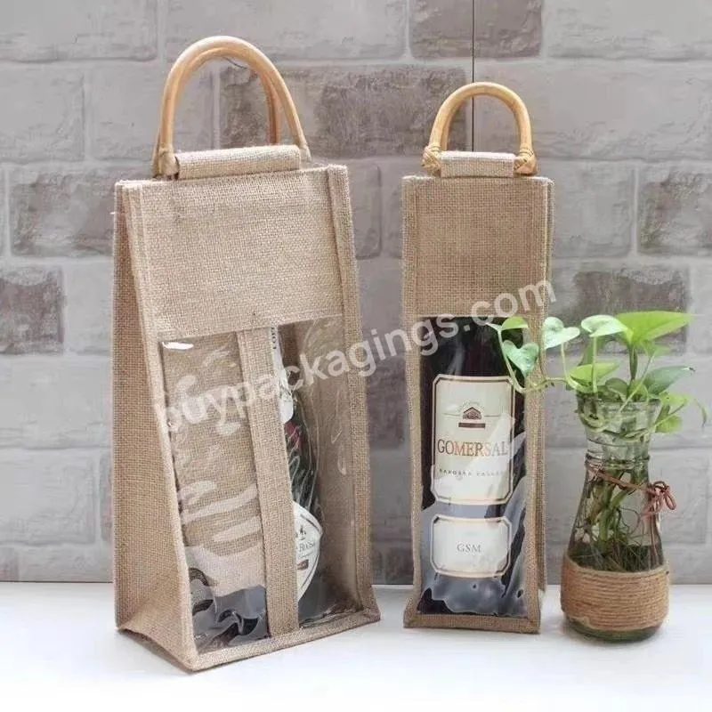 Wholesale Natural Burlap Linen/jute Wine Bottle Packaging Bags Wedding Gift Custom Logo Printed Wine Bag