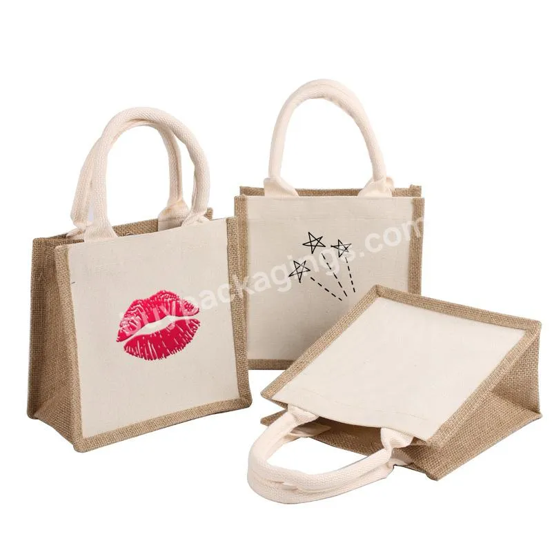 Wholesale Natural Color Hemp Jute Bags Canvas Tote Shopping Bag With Handles Fashionable Burlap Hessian Clothing Bags