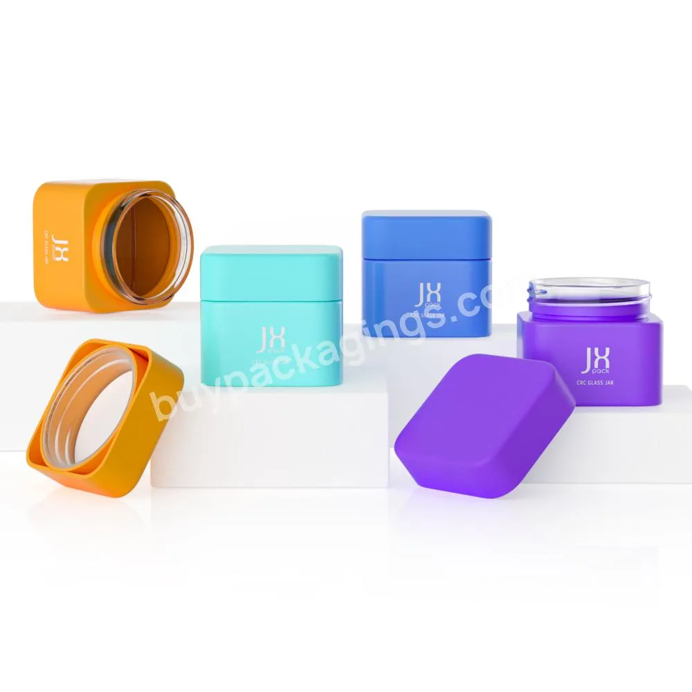 Wholesale New Child Resistant Packaging Square Glass Container Jar Custom Design 35g Flower Square Child Resistant Jar