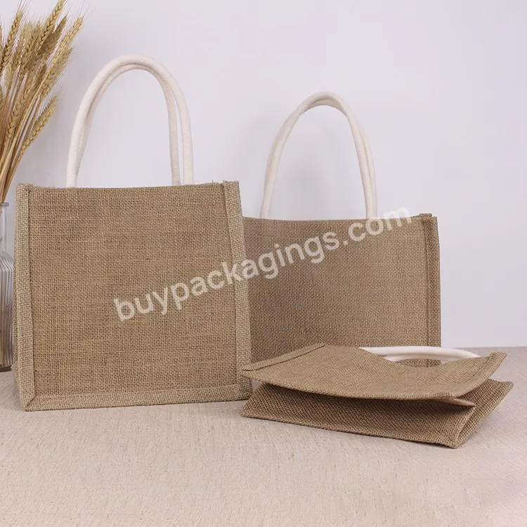 Wholesale Plain Hessian Shopper Bag Custom Printed Natural Tote Beach Bag Eco Friendly Burlap Jute Shopping Bag