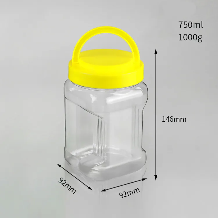 Wholesale Plastic Square Shape  750ml 1KG Honey Bottle PET Food-grade High Transparency  Plastic Jar