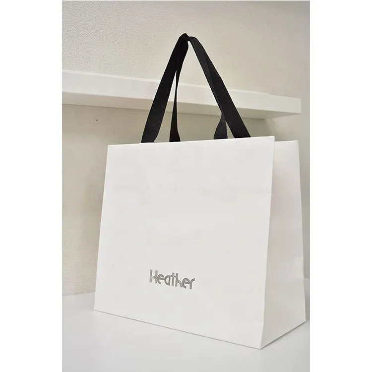 Wholesale retail fancy biodegradable custom jewelry packaging black gift bag eco shopping bag luxury paper bag with logo print