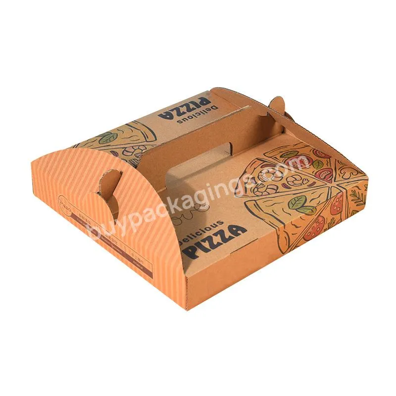 Wholesale Reusable Biodegradable Kraft Cheap Corrugated Takeaway Pizza Box With Handle