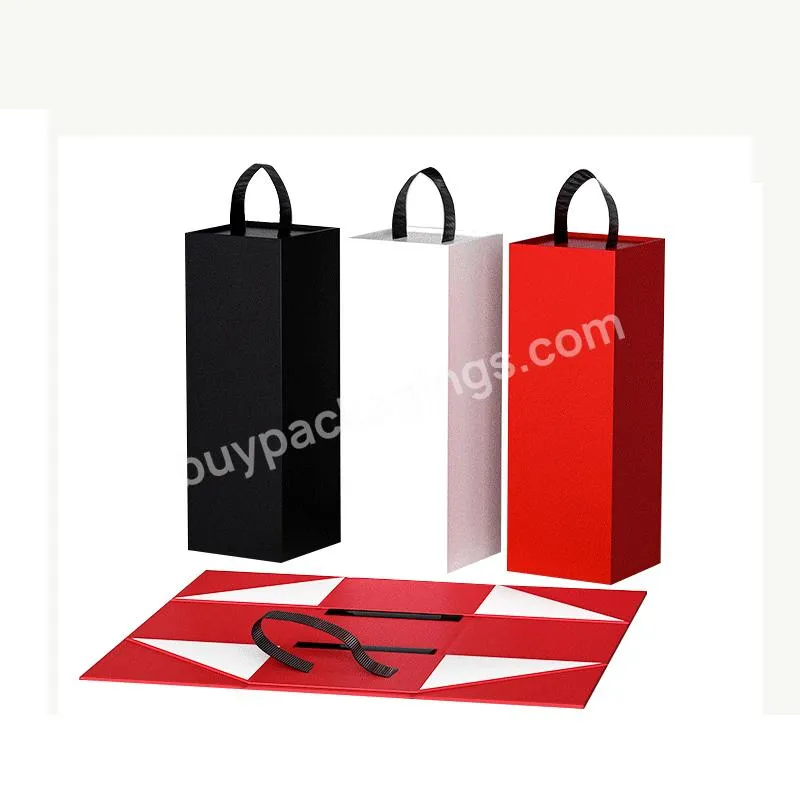 Wholesale Rigid Folding Portable Carrier Paper Red Wine Bottle Tote Gift Packaging Bag Holder