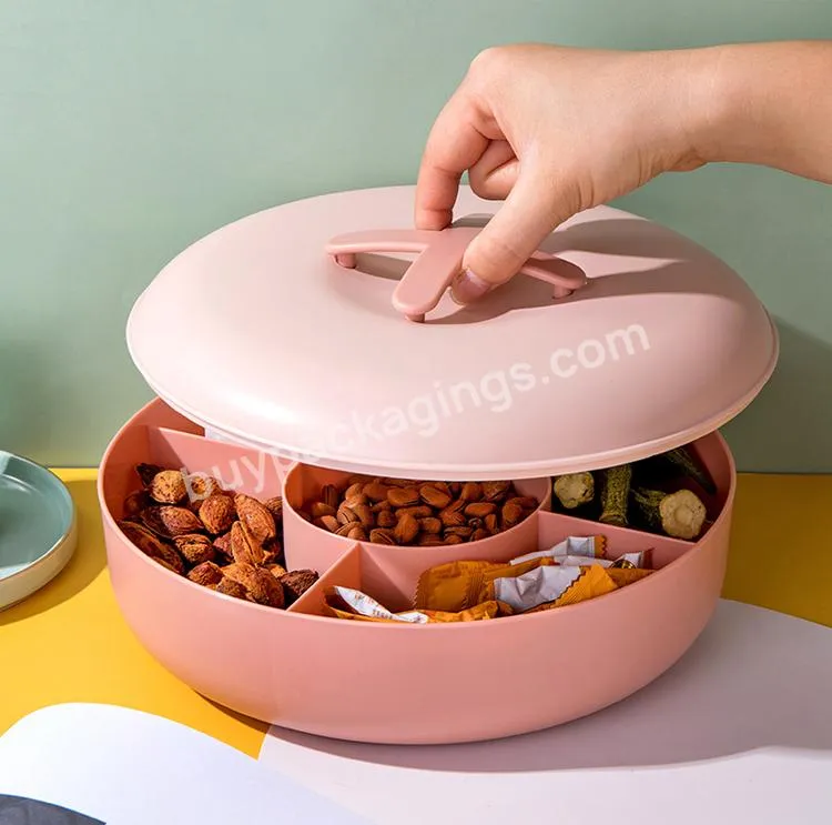 Wholesale Round Food Party Dried Fruit Nuts Snack Plastic Food Serving Tray With Lid