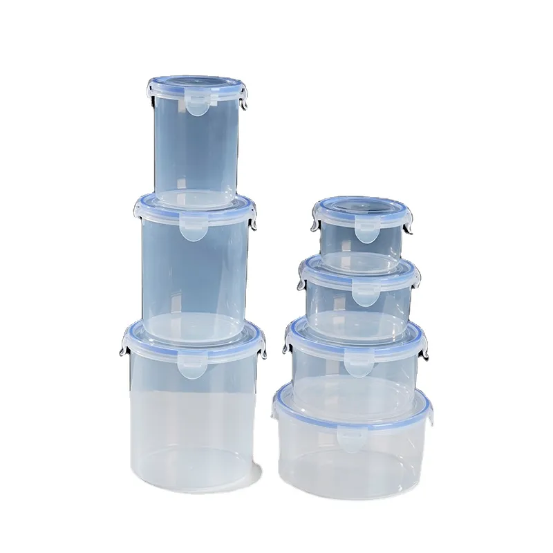 Wholesale Round Shape Transparent Double Clasp Sealed Tank Food-grade PP Plastic Jar