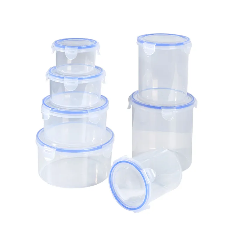 Wholesale Round Shape Transparent Double Clasp Sealed Tank Food-grade PP Plastic Jar