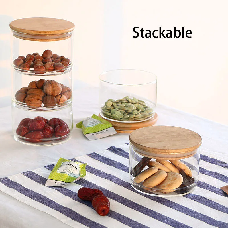 Wholesale Set High Airtight Kitchen Food Storage Container Glass Spice Jar With Bamboo Sealing Lids