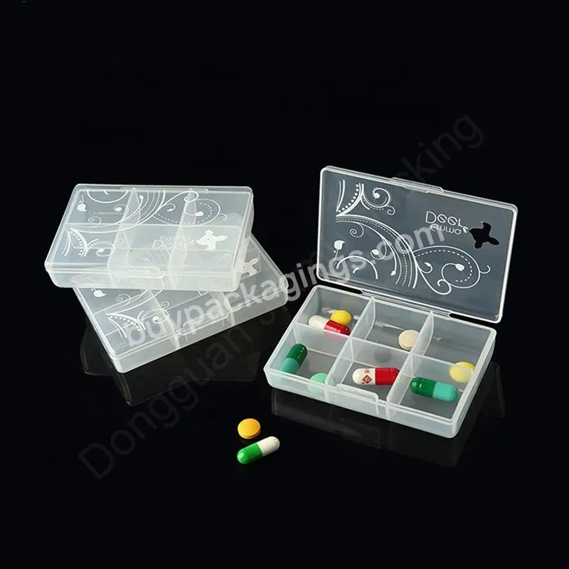 Wholesale Small Original Clear Portable Travel 6 Compartments Pill Storage Cases Plastic Medicine Storage Box For Pharmacy