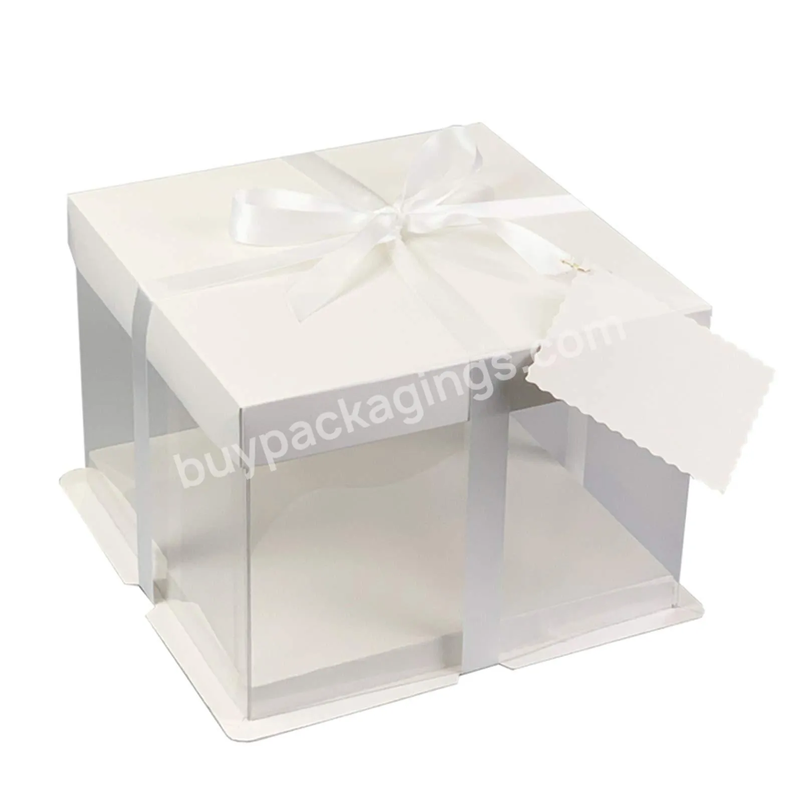 Wholesale Square Clear Pet Plastic White Base Sweet Bakery Dessert Cake Box With White Lid