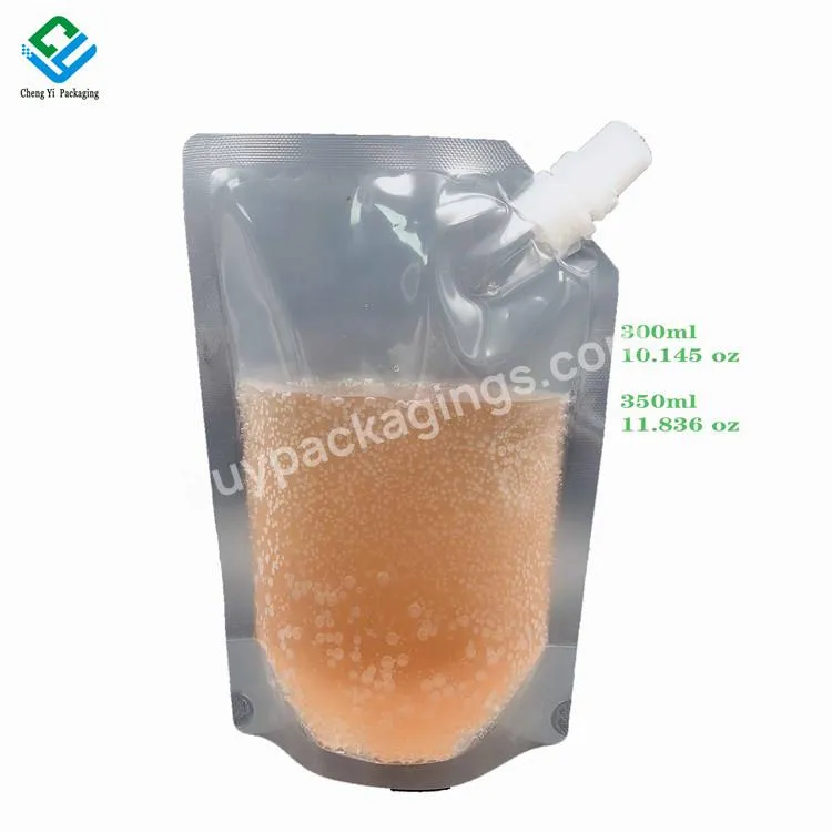 Wholesale Transparent 300-350ml Stand Up Water Bag With Spout Pouch Plastic Food Grade Soft Drinks Liquid Bag - Buy 10.145oz Biodegradable Plastic Package Side Spout Middle Spout Standing Spout Pouch For Juice/laundry Detergent,11.836 Oz Foaming Hand