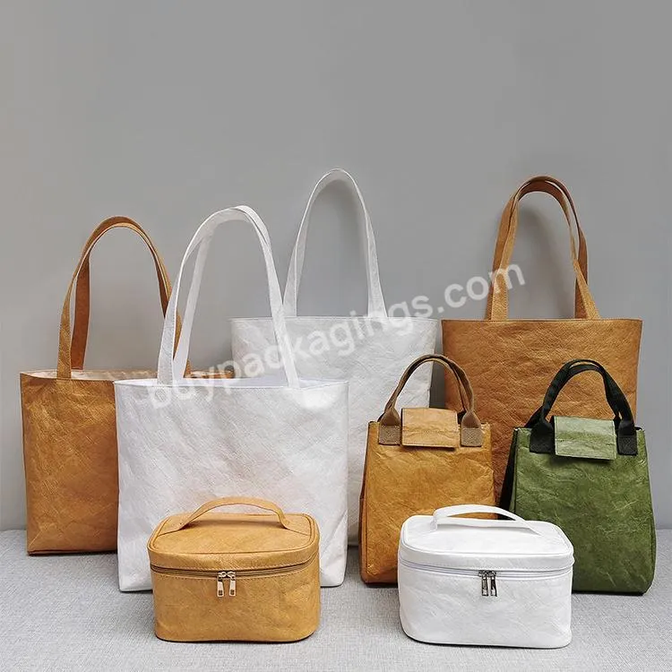 Wholesale Waterproof Cooler Washed Kraft Dupont Tyvek Paper Tote Bag For Lunch Shopping