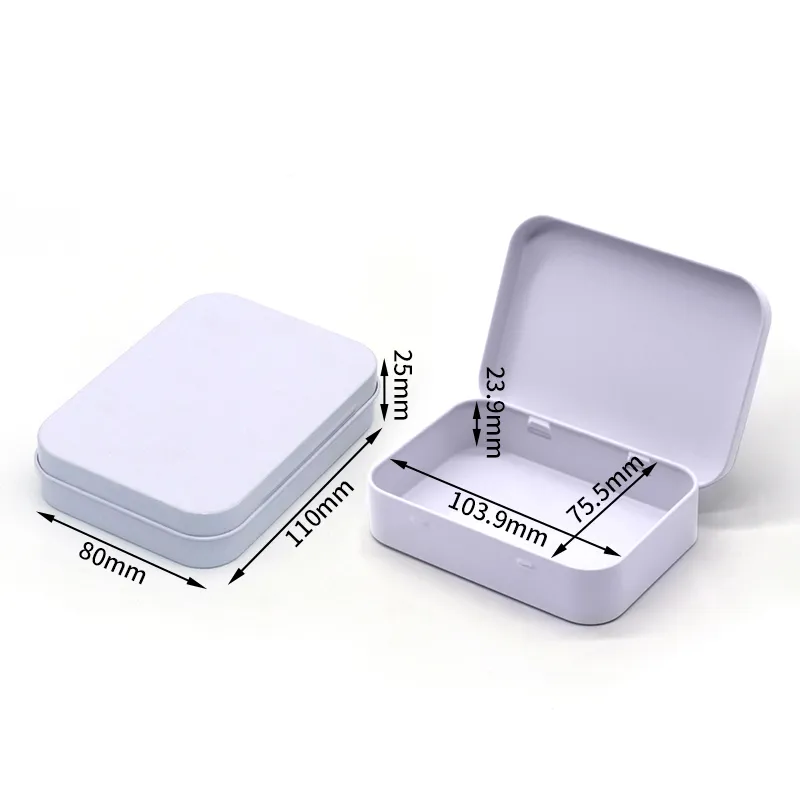 Wholesale white storage custom metal gift box candy cosmetic Rectangular Square Container Hinge packaging tin box with lid