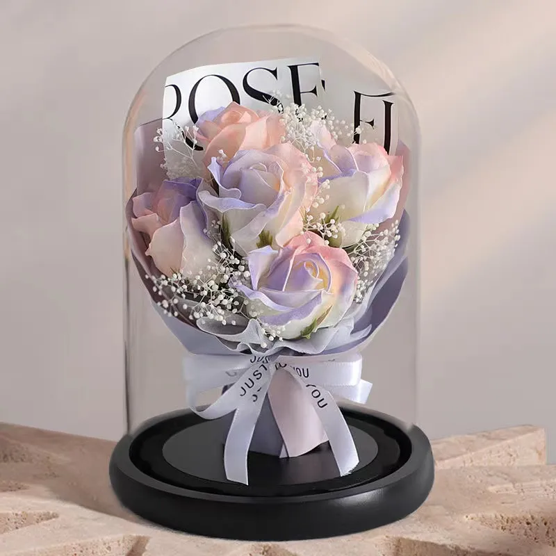 Wholesaler Home Preserved Roses Glass Dome Romantic Candle Jar