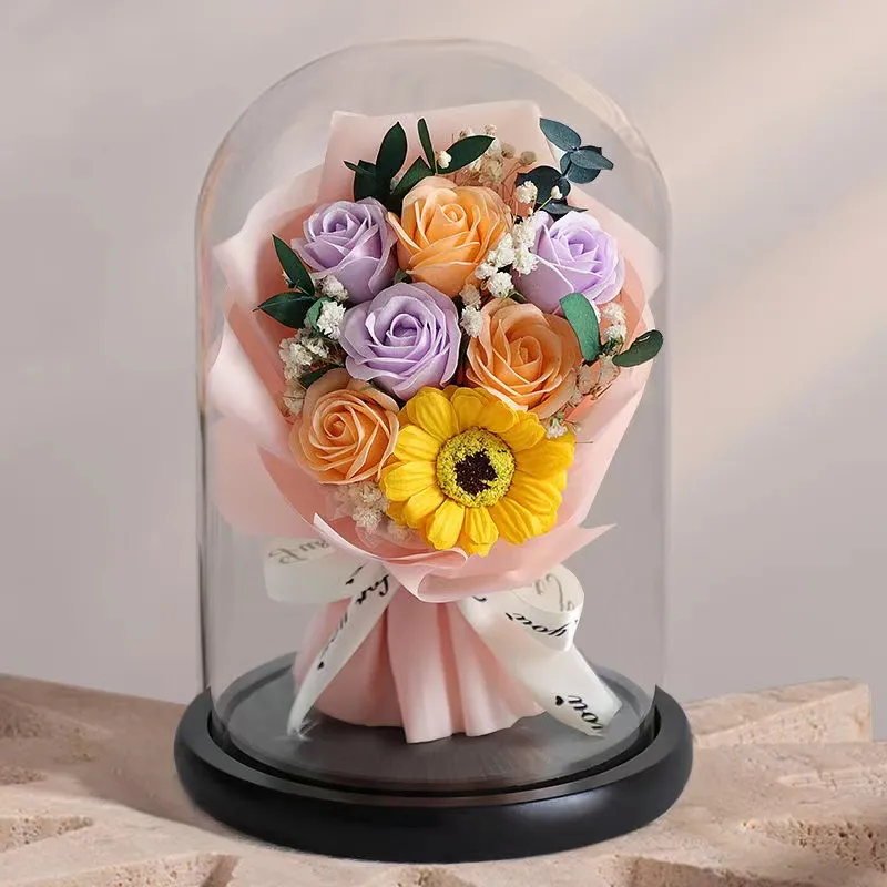 Wholesaler Home Preserved Roses Glass Dome Romantic Candle Jar