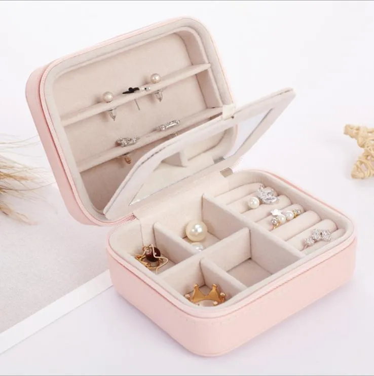 Women Girls Organizer Earring Ear Stud PU Leather Portable Jewel Case Jewellery Packing Jewelry Box Travel Case with Mirror