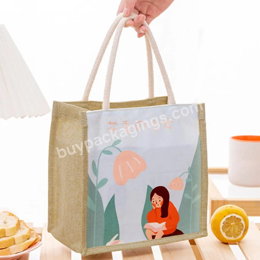 Women Jute Tote Bag Pink Letter Print Burlap Handbag Reusable Beach Shopping Grocery Bag With Handle Large Capacity Shopping Bag