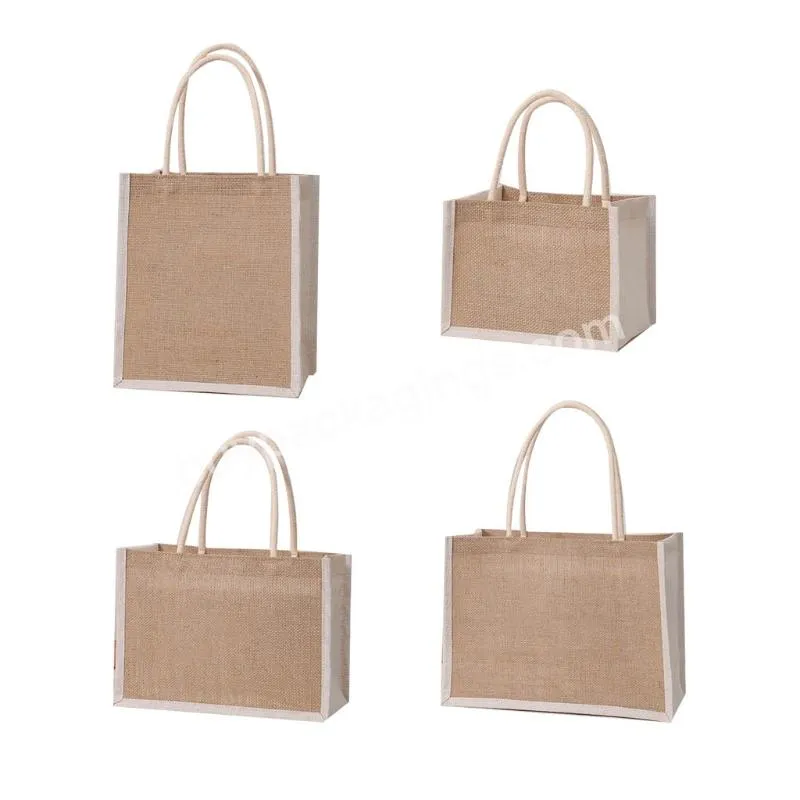 Women Jute Tote Shopping Bag Burlap Handbag Reusable Beach Shopping Grocery Bag With Handle Large Capacity Sundries Storage Bag