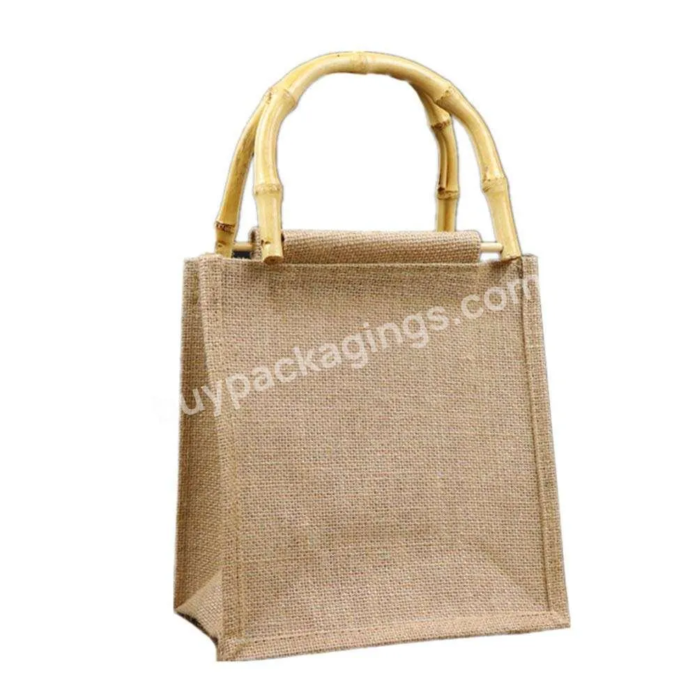 Wood Handle Natural Burlap Shopping Tote Bags Reusable Jute Bags