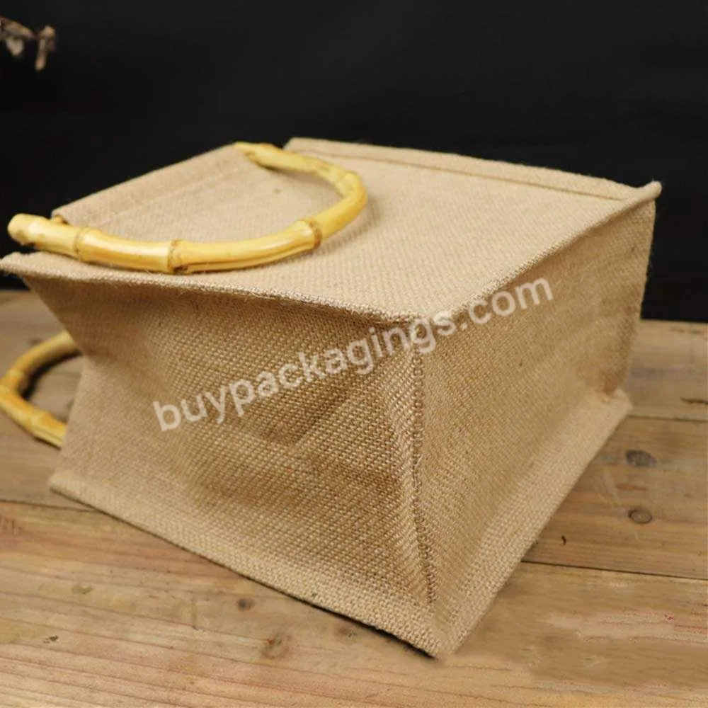 Wood Handle Natural Burlap Shopping Tote Bags Reusable Jute Bags