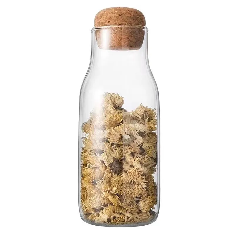 Wood Lid Kitchen Storage Jar Sealed Food Container Tea Coffee Beans Grains Glass Bottles Airtight Canister