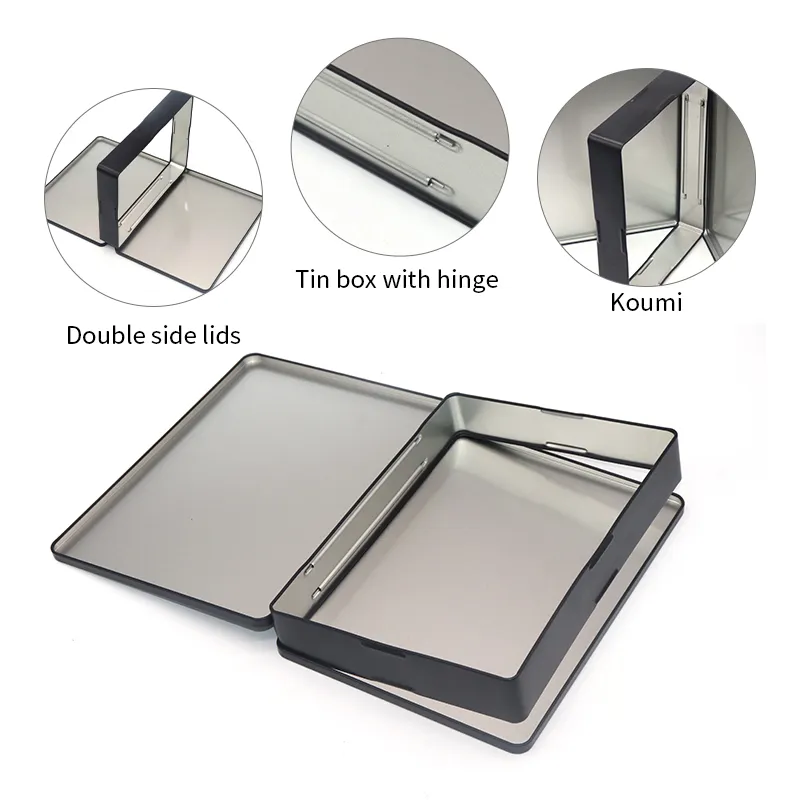 XPD Double Opening Lid Cosmetic Storage Tin Box Book Shape Tea Gift Tin Box For Notebook Empty Tin Case
