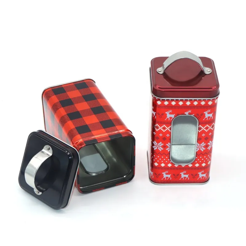 XPD Empty Christmas Tin Canister With Handle Square Aroma Candle Pot Candy Box Metal Packing Box Coffee Bean Tin Cans