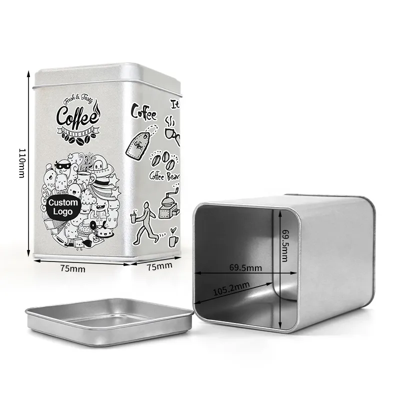 XPD Wholesale Simple Design Tea Tin Box Airtight Rectangle Tin Case For Coffee Bean Storage Tins Container Can