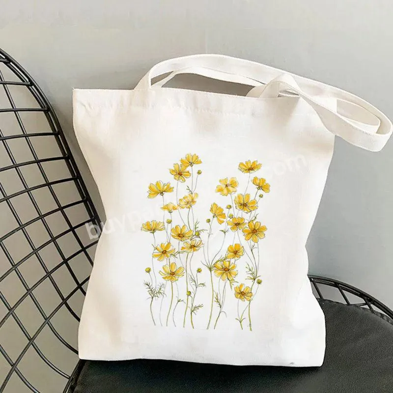 Yellow Flowers Printed Tote Bag Women Shopper Handbag Girl Shoulder Shopping Bag Lady Canvas Bag