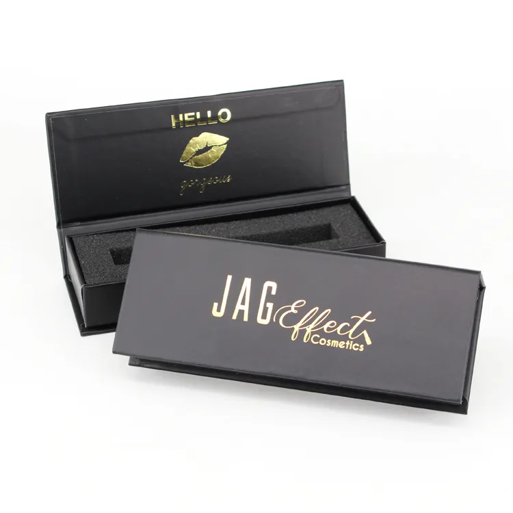 Yilucai Customized Cardboard Cosmetic Holographic Black Lipstick Box Packaging Lip Gloss Tube Gift Box with Insert