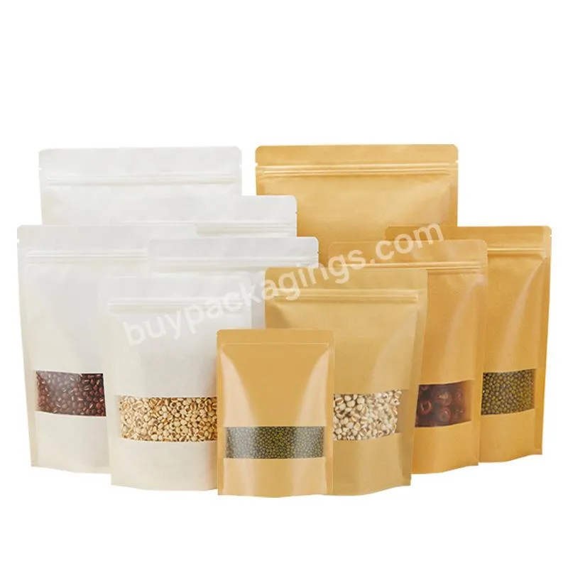 Ziplock Brown White Kraft Craft Paper Standing Up Pouches Food Packaging Zipper Bags With Window