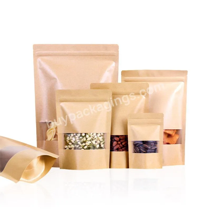 Ziplock Brown White Kraft Craft Paper Standing Up Pouches Food Packaging Zipper Bags With Window