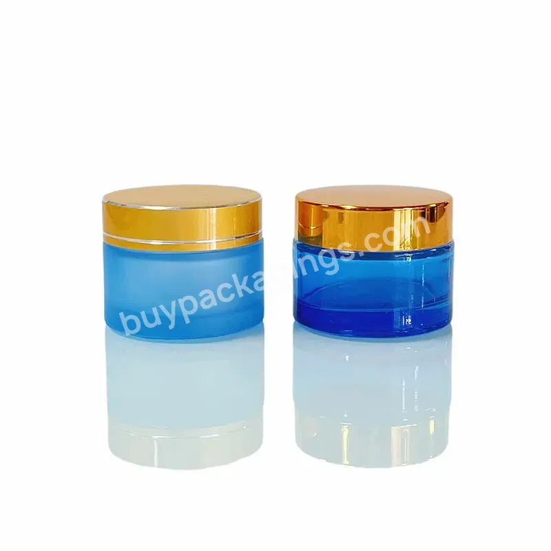 0.17oz 1oz 2oz Blue Glass Cosmetic Cream Jar Container For Body Cream With Gold Round Lid Can Be Custom Logo Printing