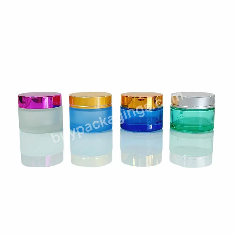 0.17oz 1oz 2oz Blue Glass Cosmetic Cream Jar Container For Body Cream With Gold Round Lid Can Be Custom Logo Printing